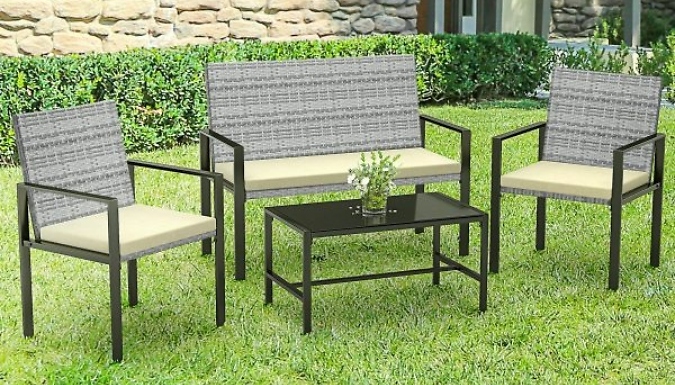 4-Seater Patio Set with Glass Coffee Table - 2 Colours