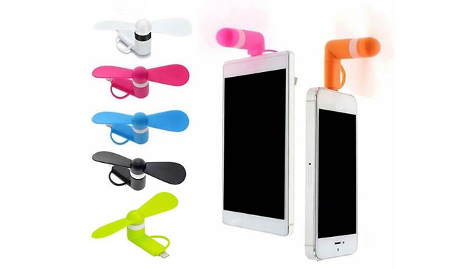 1 or 2-Pack of Universal Phone Fans - 4 Colours