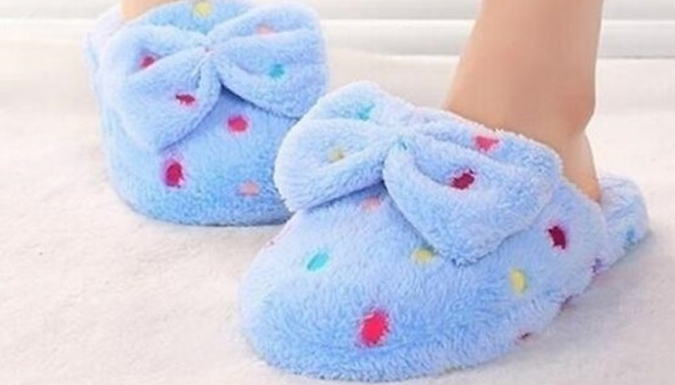 Fluffy Bow Polka Dot Slippers- 4 Colours & 2 Sizes from Go Groopie IE