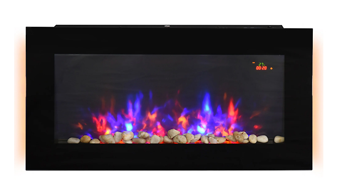 HOMCOM 2000W Wall-Mounted Tempered Glass Electric Fireplace Heater