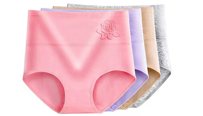 4 or 8-Pack of High Waist Embossed Rose Underwear - 3 Sizes