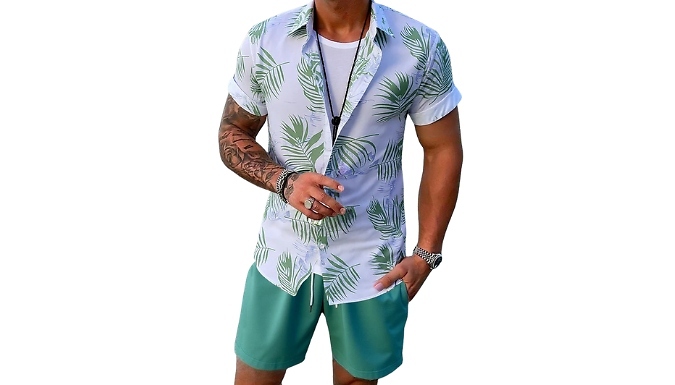 Men's Summer Short-Sleeve Shirt & Shorts Set - 5 Colours, 5 Sizes!