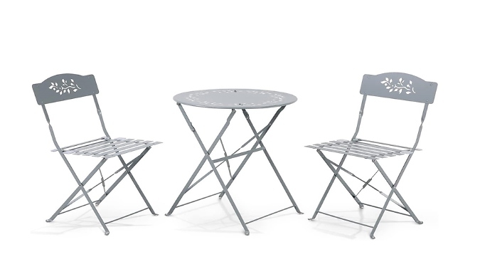 3-Piece Grey Leaf Outdoor Bistro Furniture Set