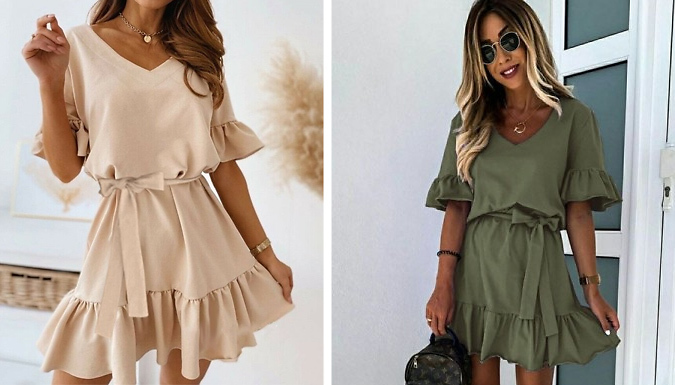 Cute Short-Sleeved Ruffle Dress - 4 Colours & 4 Sizes