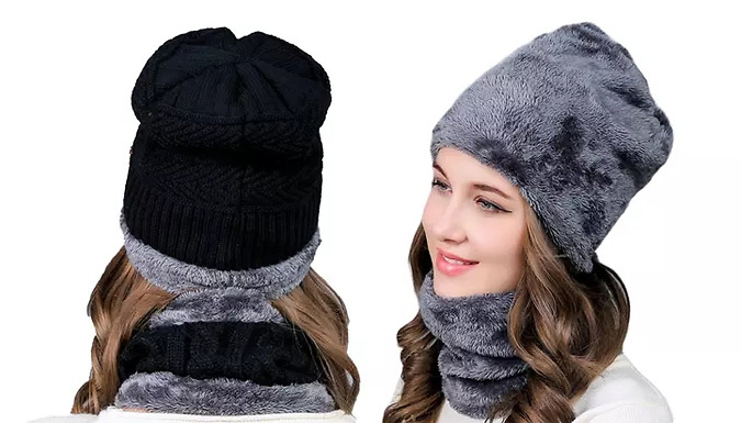 2-Piece Super-Soft Winter Beanie Hat & Scarf Set - 6 Colours