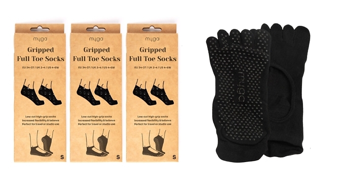 3-Pairs of Myga Non-Slip Toe Socks - 4 Sizes