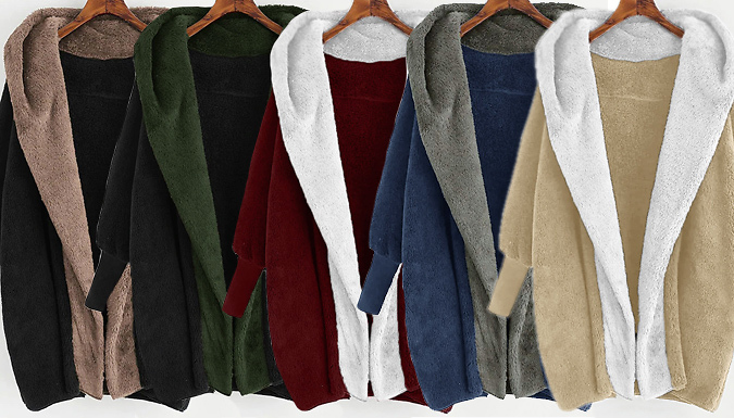 Two-Tone Fuzzy Hooded Jacket - 5 Colours & Sizes
