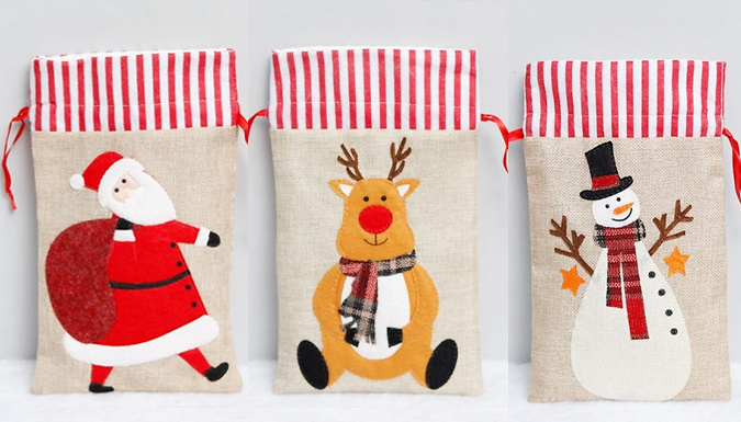 1, 2 or 3 Drawstring Christmas Gift Bags - 3 Designs