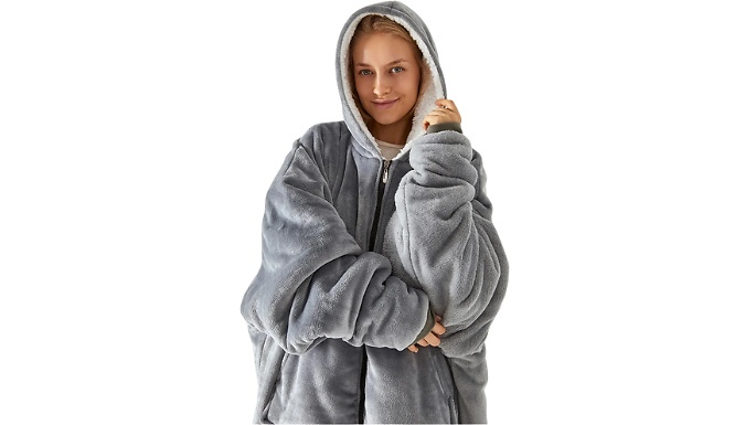 Extra Long Zipped Hooded Blanket - 2 Colours
