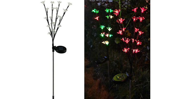 1 or 2 Solar-Powered LED Tree Flower Lights - 3 Colours