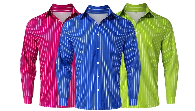 Men's Striped Long-Sleeve Button-Up Shirt - 3 Colours, 6 Sizes!