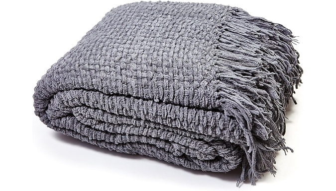 Luxury Chunky Chenille Knitted Throw Blanket - Charcoal Grey