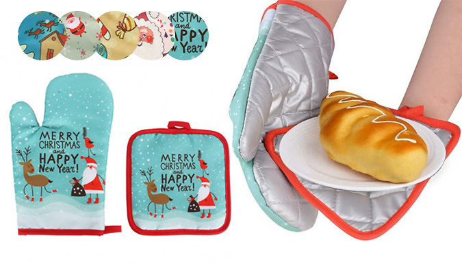 Justgiftdirect Christmas Oven Glove & Potholder Set - 5 Styles