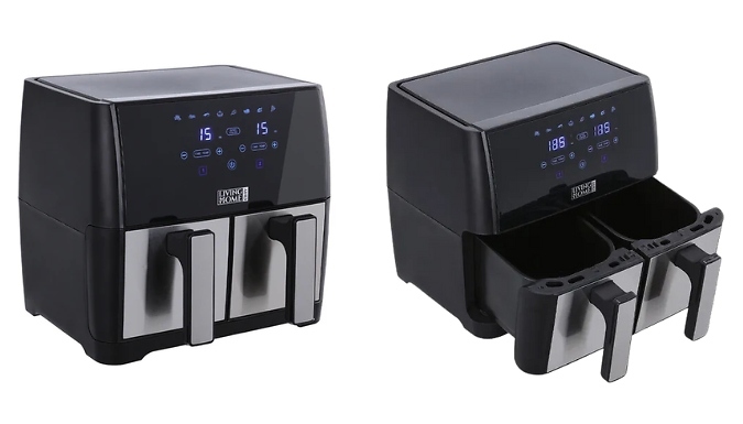 8L Touch Screen Dual Basket Air Fryer - Grey or Black Door