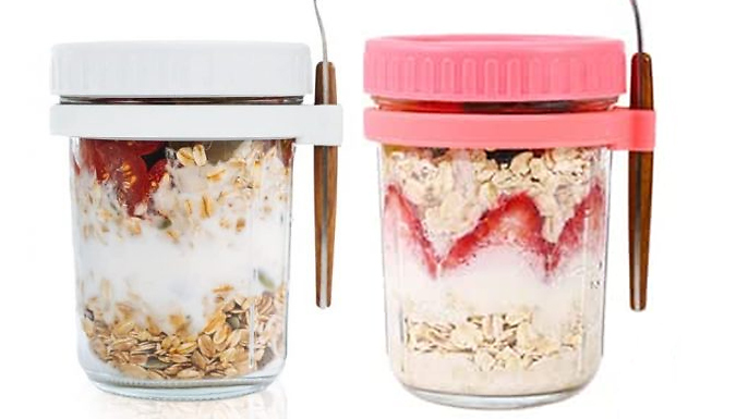 Overnight Oats Storage Jar with a Spoon - 10 Colours & 2 Sizes