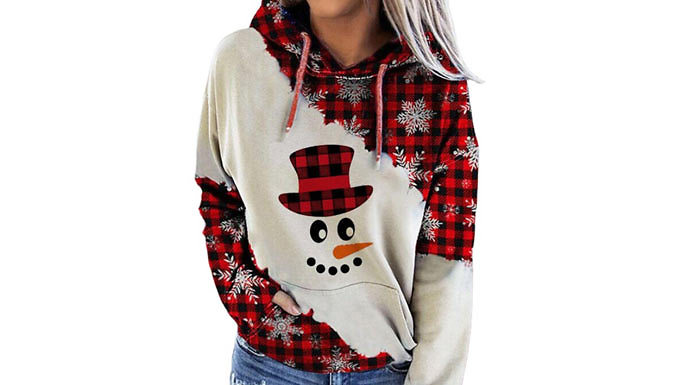 Women's Hooded Christmas Jumper - 5 Designs & 5 Sizes at Go Groopie