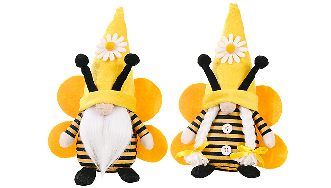 Pair of Spring Bee Plush Gnome Decorations