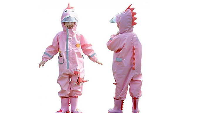 Kids Dinosaur Waterproof Rain Suit with Hood - 3 Colours and 3 Sizes from Go Groopie IE