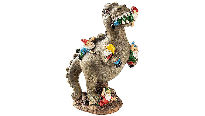 Gnome Eating T-rex Resin Garden Ornament