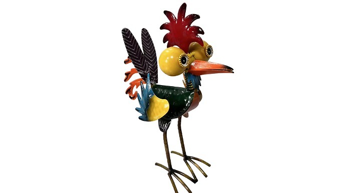 Metal Cartoon Rooster Decorative Garden Sculpture - 1 or 2-Pack