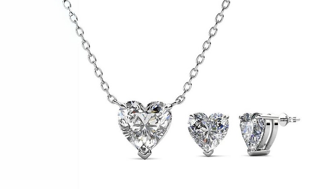 1 or 2-Pack Cubic Zirconia Heart Pendant & Earrings Set - 3 Options!