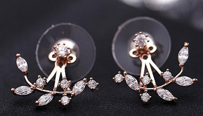 Double Crystal Leaf Earrings