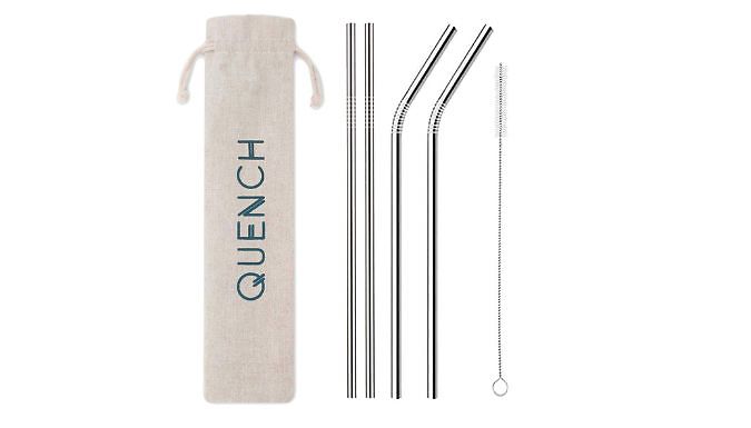 4 or 10-Pack of Stainless Steel Straws With Storage Pouch & Brush