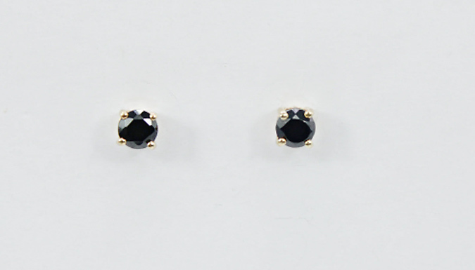 Yellow Gold Black Onyx Created Diamond Stud Earrings With Box