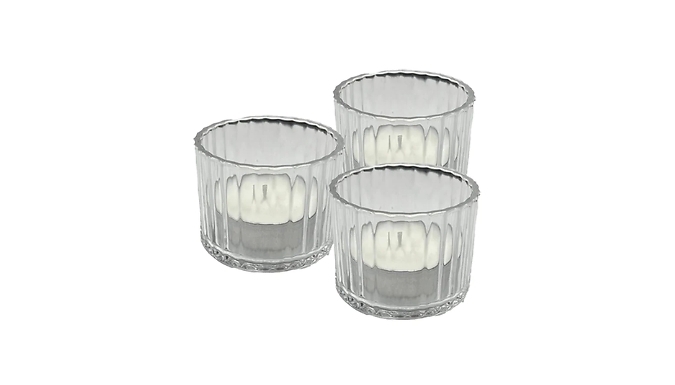 3-Pack of Glass Tealight Holders with Long Lasting Candles