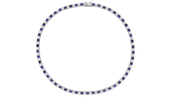 White Gold Created Diamond Blue Gemstone Necklace