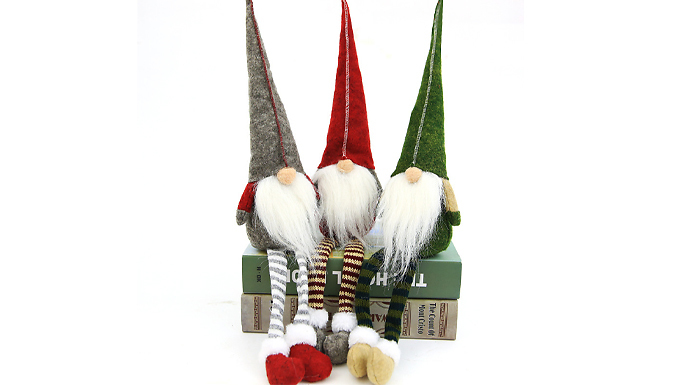 1 or 3 Christmas Plush Gnome Decorations - 3 Colours