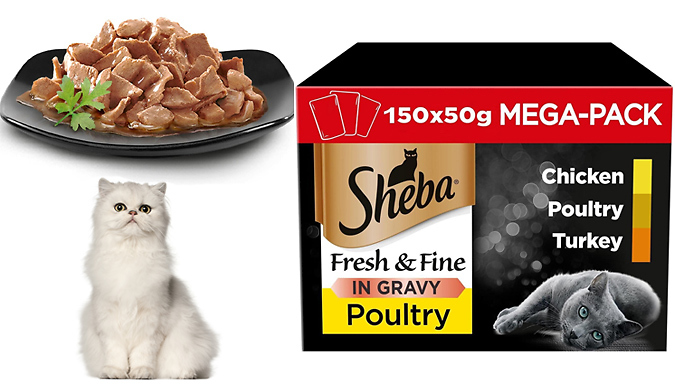 50 x 50g Sheba Fresh & Fine Adult Wet Cat Food Pouches Mixed Poultry in  Gravy