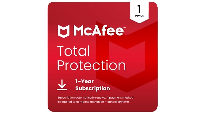 McAfee Total Protection 2025: 1, 3, 5 or 10 Devices for 1 or 2 Years with Auto Renewal