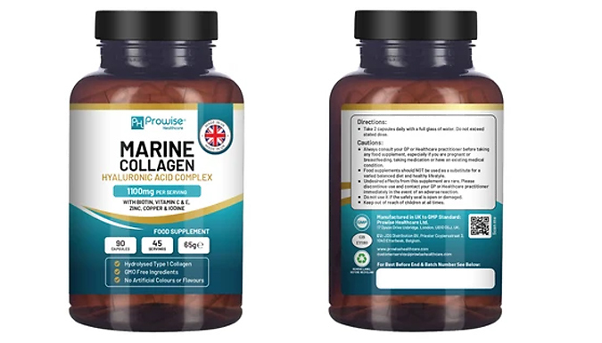45-Day Supply of Marine Collagen Hyaluronic Acid Complex - 90 Capsules