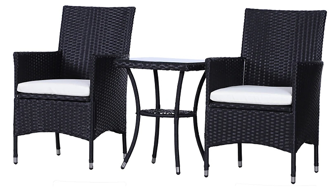 Twin Rattan Bistro Chair and Table Set - 2 Colours