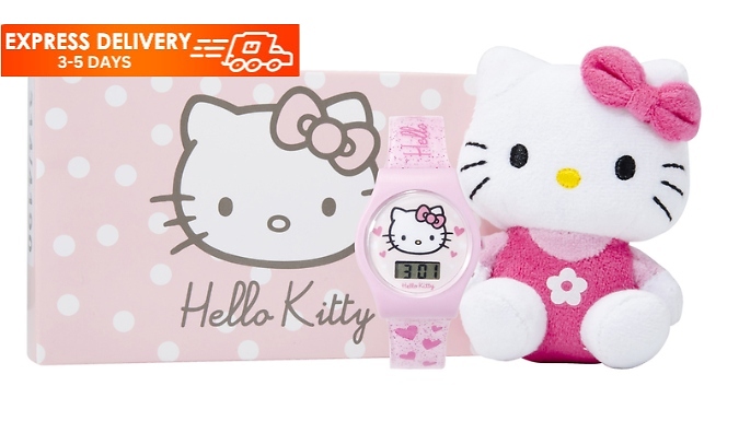 Hello Kitty Mini Plush Toy & Pink Digital Watch