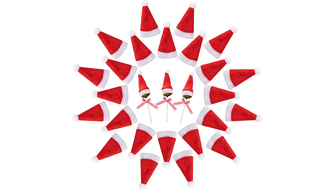 30, 60, or 100-Pack Mini Christmas Hat Decorations