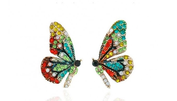 1 or 2-Pack of Crystal Butterfly Wing Earrings - 2 Colours