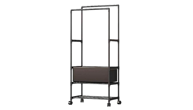 Double Rail Metal Clothes Rack on Wheels