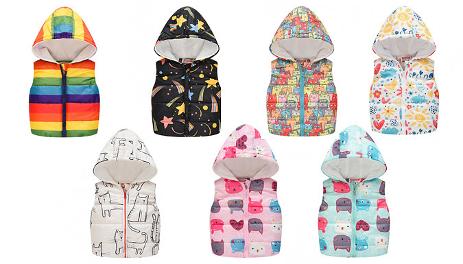 Kids' Unisex Sleeveless Hooded Jacket - 5 Sizes & 9 Colours