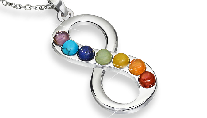 Infinity Chakra Pendant Necklace with 7 Accent Stones
