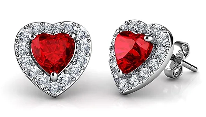 Heart Cut Created Red Diamond Stud Earrings