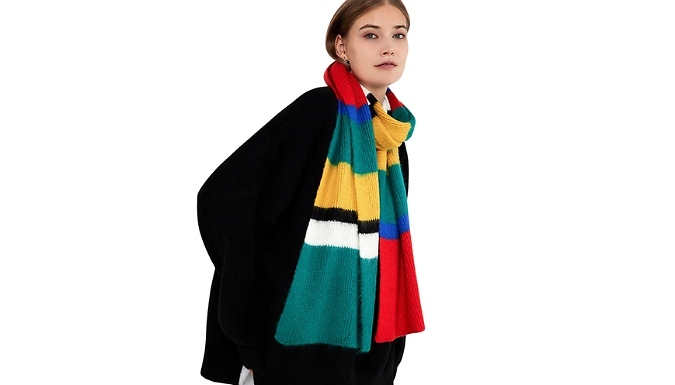 Bright Colour-Blocked Striped Knit Scarf