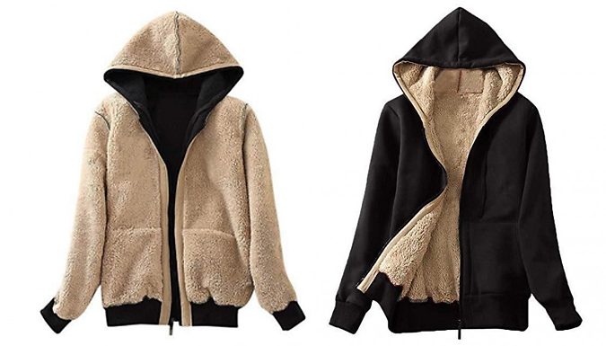 Plush-Lined Hooded Casual Jacket - 4 Colours & 8 Sizes from Go Groopie