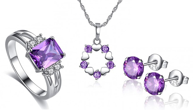 3-Piece Simulated Amethyst Jewellery Set