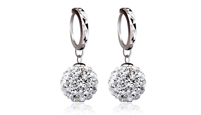 Silver Sterling Earrings with Shiny Ball Gem