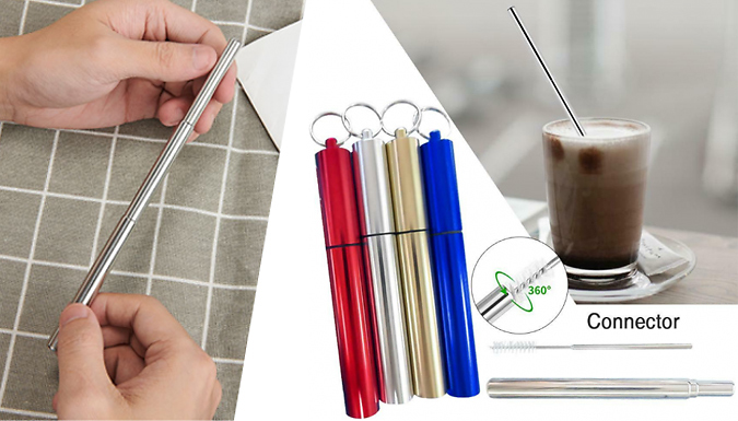 Yellogoods Stainless Steel Drinking Straw with Clip-On Case - 6 Colours