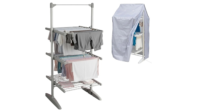 3-Tier Foldable Electric Heated Clothes Airer with Cover