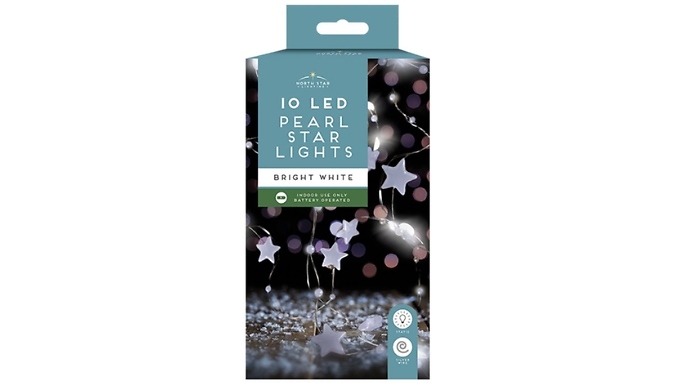 10 LED Pearl & Star Christmas String Lights