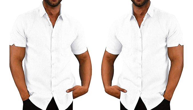 Lapel Collar Short Sleeve Linen Shirt - 4 Colours & 5 Sizes from Go Groopie
